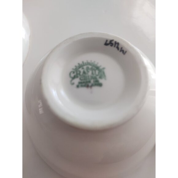 Vintage Grafton England Wide Mouth Tea Cup & Saucer set Blue & Floral 1950's - Picture 11 of 14